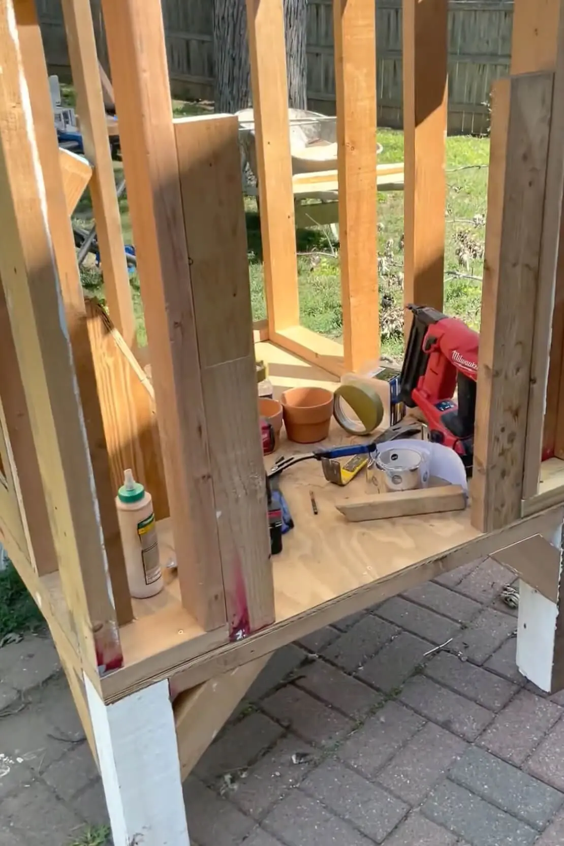 Framing in the doorway of our low cost DIY chicken coop.